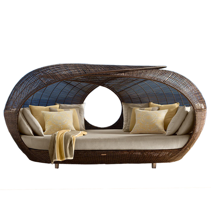 Outdoor Furniture Quality - Cama de Día de Mimbre Semicircular