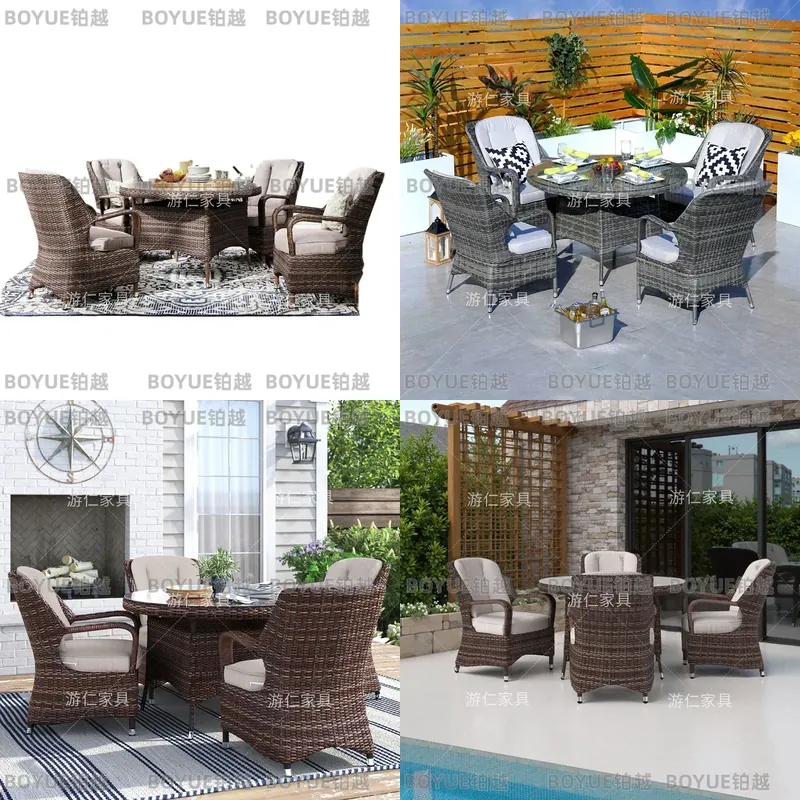 Rattan Lounge Set - Conjunto de Mesa y Sillas de